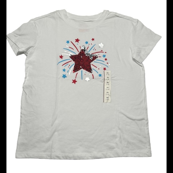 Cat and Jack Girls Size XS (14) Sequin Shirt 4th of July Stars Red Blue White - Picture 1 of 6